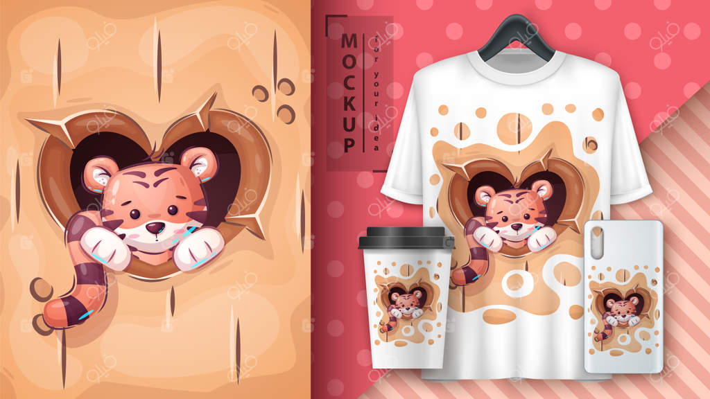 پوستر و محصولات تجاری ببر عاشقانه - وکتور EPS 10