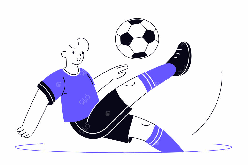 تصویرسازی فوتبالیست جوان در حال شوت کردن توپ با پس‌زمینه سفید