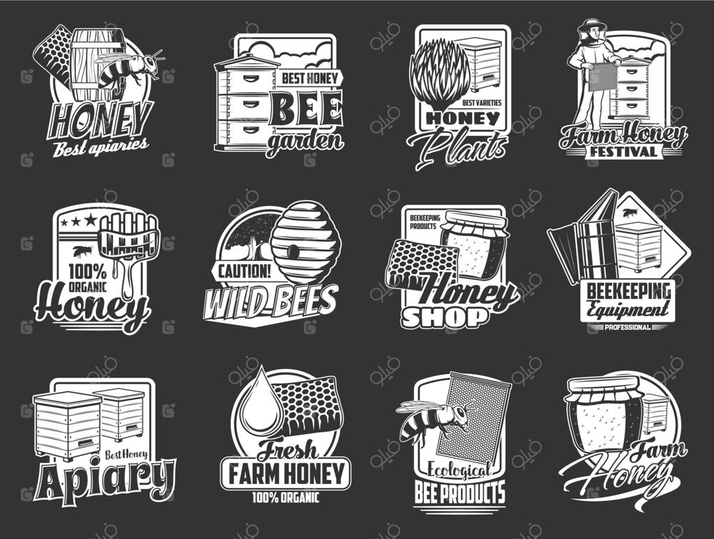 آیکون‌ های زنبور عسل، کندوی عسل و زنبورداری