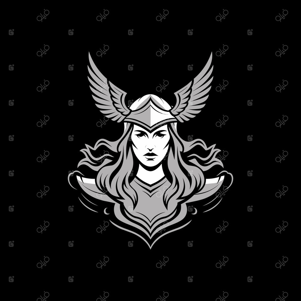 لوگوی دختر جنگجوی والکری به‌صورت خاکستری با بال‌ها