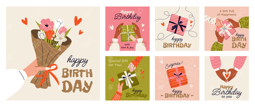 هنر تولد رنگارنگ با هدایا و گل‌ها - وکتور حرفه‌ای