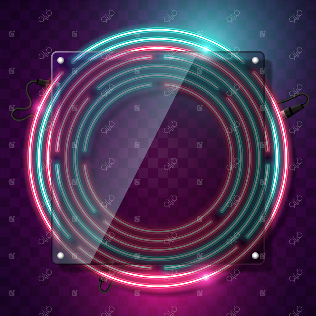 طراحی بنر نئون گرد. ترکیب سبز و صورتی.