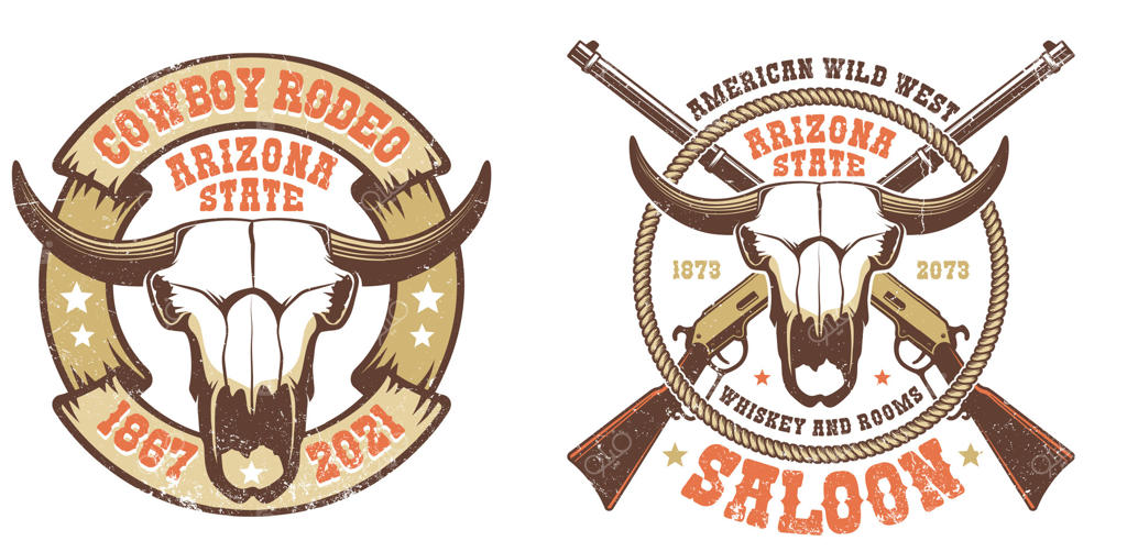 لوگوی وسترن رترو - جمجمه بوفالو با تفنگ‌های ضربدری