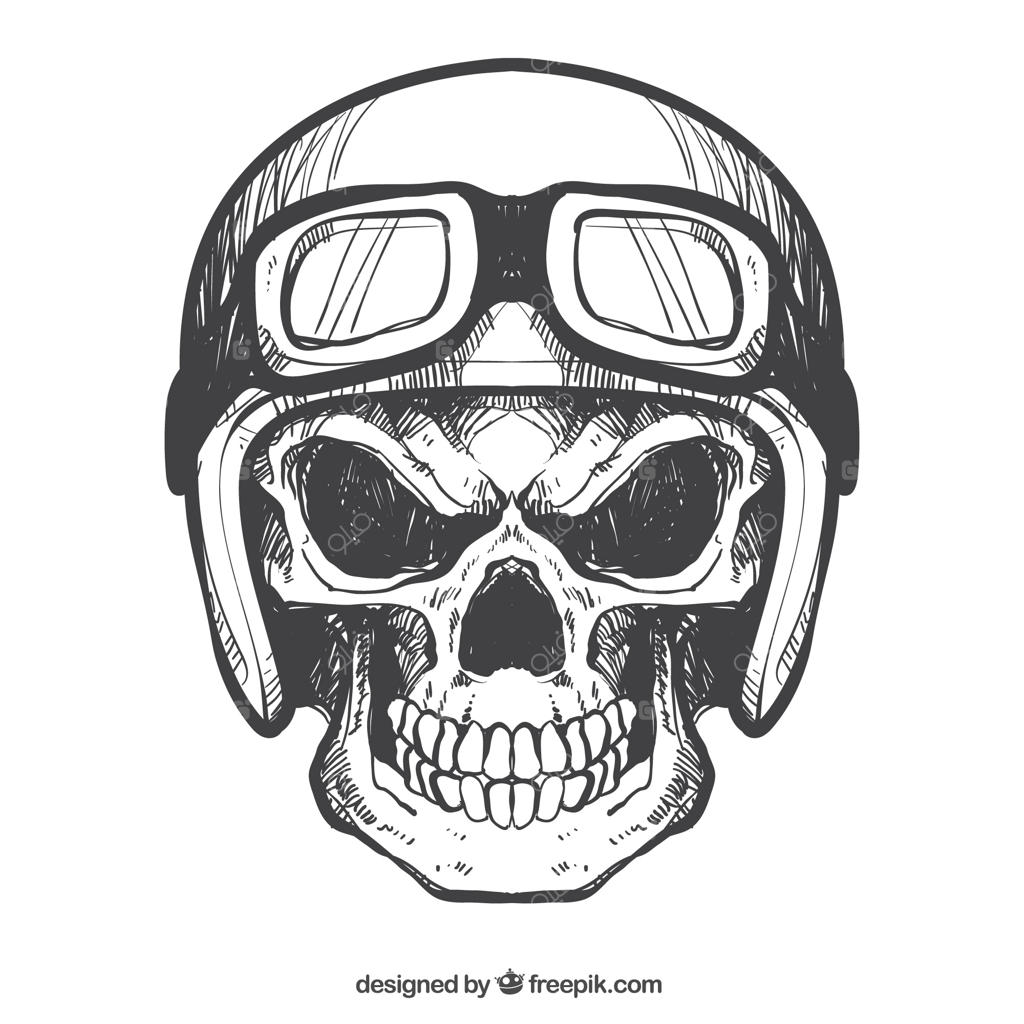 جمجمه با کلاه‌خود و عینک نقاشی شده دستی