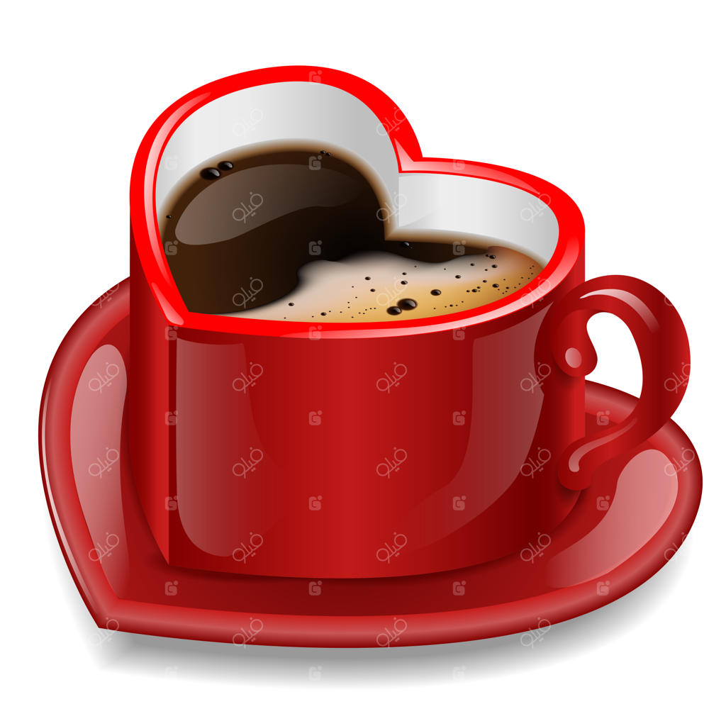 فنجان قلبی قرمز، در پس‌زمینه سفید.