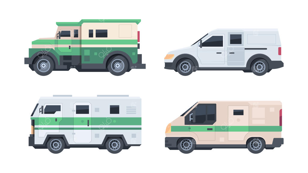 وسیله نقلیه زرهی: کامیون سنگین حمل پول بانک و خدمات مالی با طراحی کارتونی حرفه‌ای و خاص
