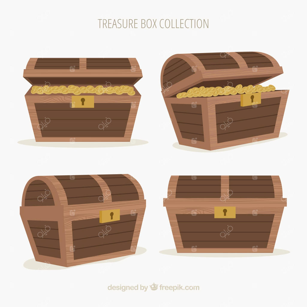 مجموعه‌ای از صندوقچه‌های گنج قدیمی با طراحی ساده