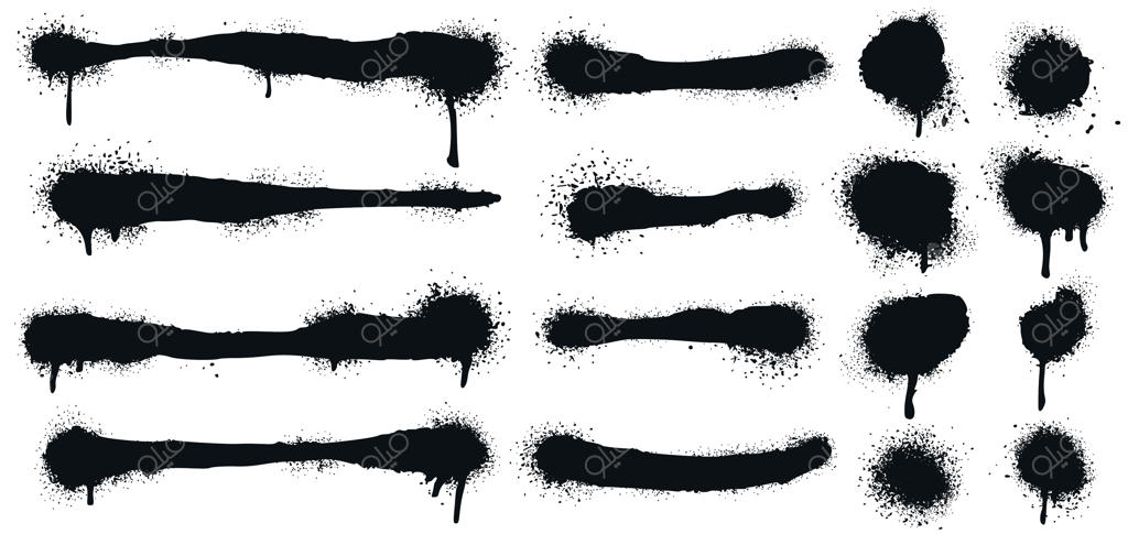 خطوط اسپری‌شده و نقاط گرانج: اشکال دایره‌ای با پاشش رنگ، ضربه‌های نقاشی گرافیتی و بافت هنر خیابانی. مجموعه وکتور.