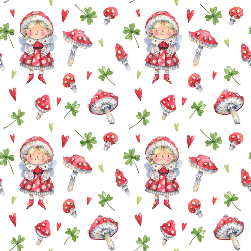 پس‌زمینه کارتونی بامزه با خانه‌های قارچ و الف‌ها در لباس قارچ‌ها