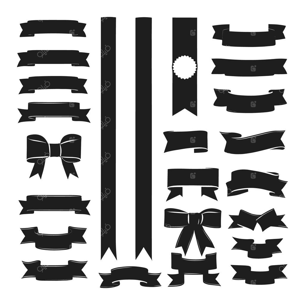 مجموعه وکتور سیلوئت و طرح‌های سیاه روبان و بنر