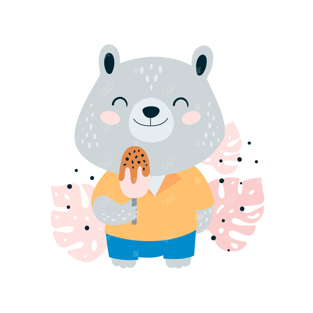 خرس کوچولوی بامزه با بستنی در جنگل