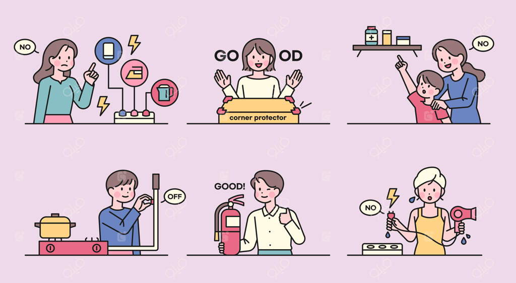 راهنمای نکات ایمنی: استفاده ایمن از پریزهای برق، چک کردن شیر گاز، داشتن کپسول آتش‌نشانی و دور نگه‌داشتن مواد شیمیایی از دسترس کودکان