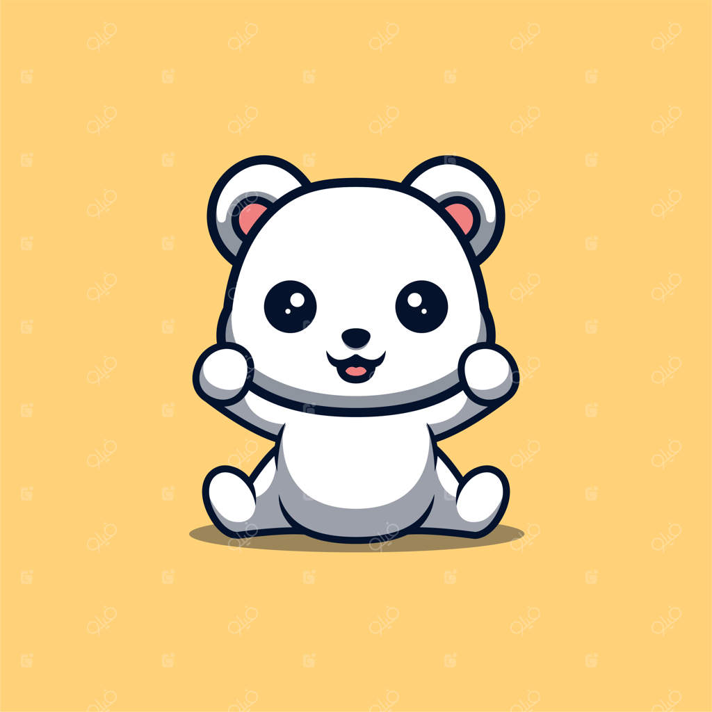 خرس قطبی نشسته بانمک و هیجان‌زده: لوگوی کارتونی خلاقانه کاوایی