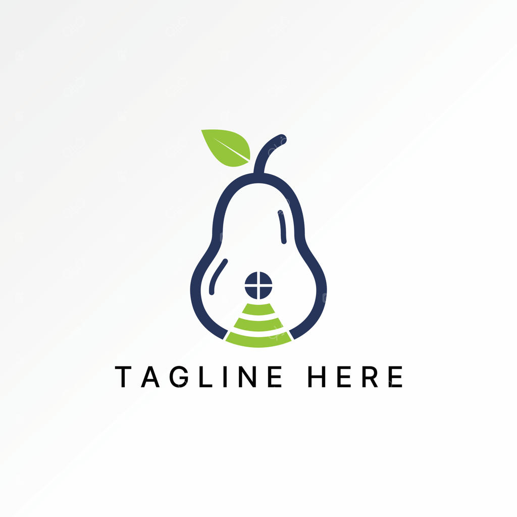 طراحی لوگو: مفهوم گرافیک خلاقانه و انتزاعی با استوک برتر، گلابی سبز تازه، روتر وای‌فای خانگی. مرتبط با شبکه، تکنولوژی، خانه، باغ و مزرعه.