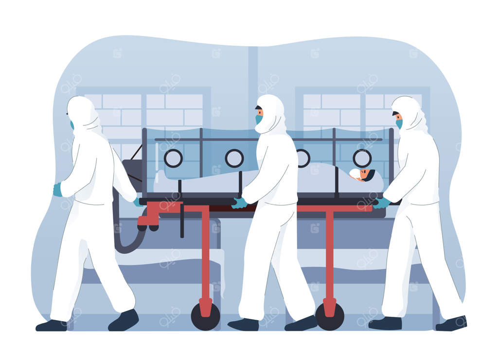 انتقال بیمار مبتلا به ویروس کرونا به بیمارستان توسط تیم پزشکی با لباس‌های محافظتی