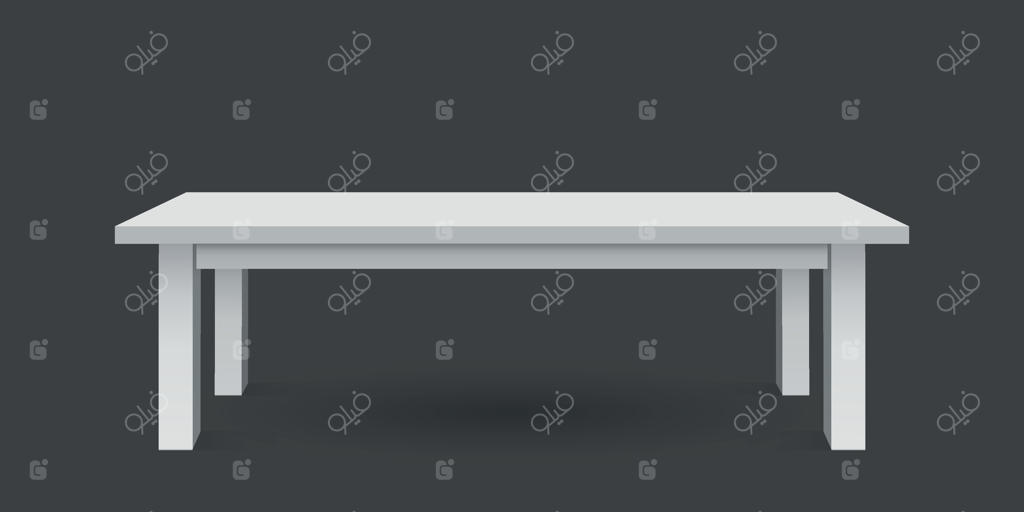 میز سه‌بعدی برای نمایش اشیاء: میز سفید خالی بر روی زمینه سیاه.