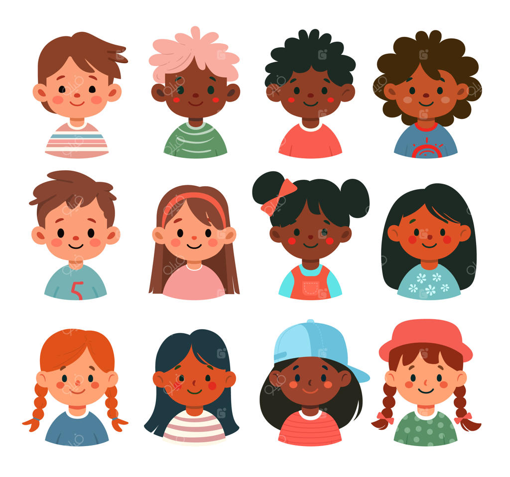 مجموعه وکتور شخصیت‌های کودکانه بامزه با نژاد و فرهنگ‌های مختلف