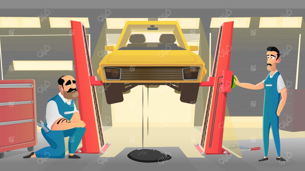 مکانیک‌ها در تعمیرگاه خودرو به تعمیر ماشین‌ها می‌پردازند.