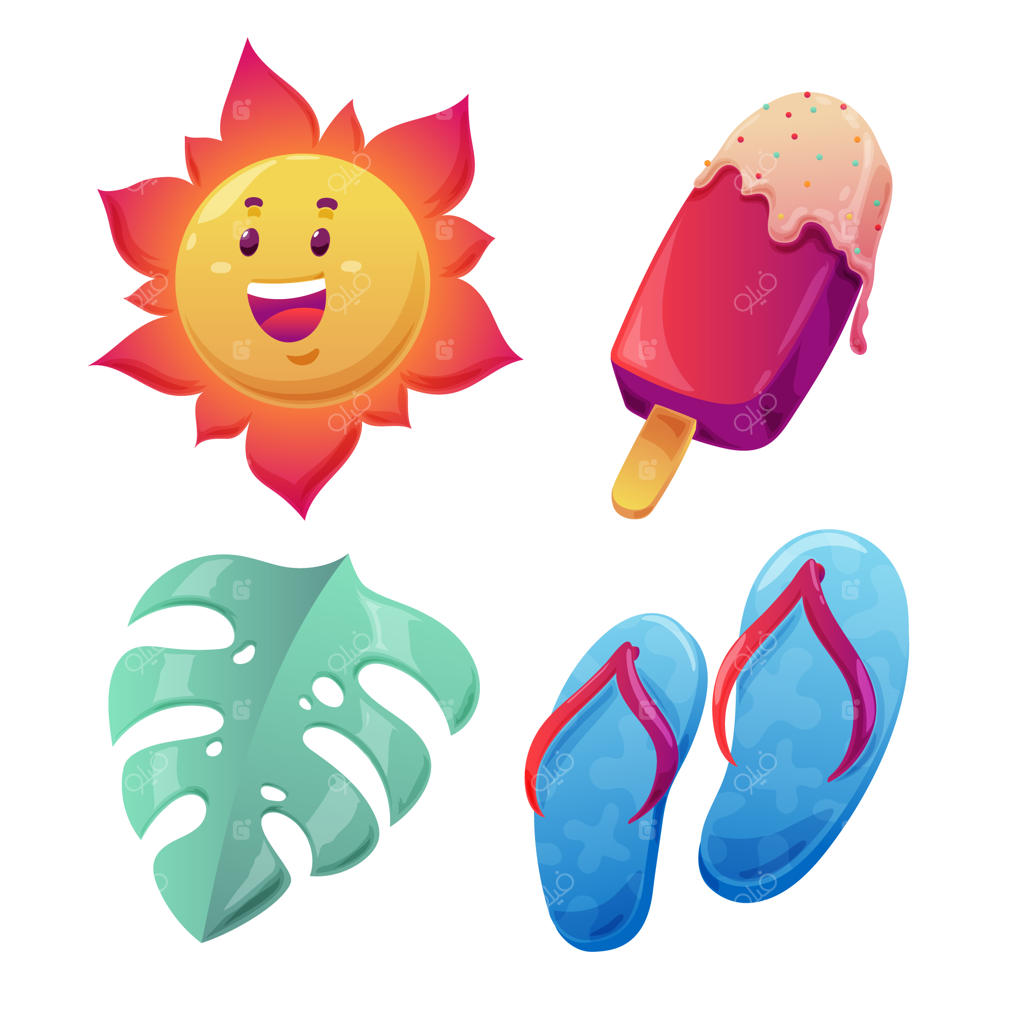 مجموعه عناصر تابستانی با گرادیان رنگ