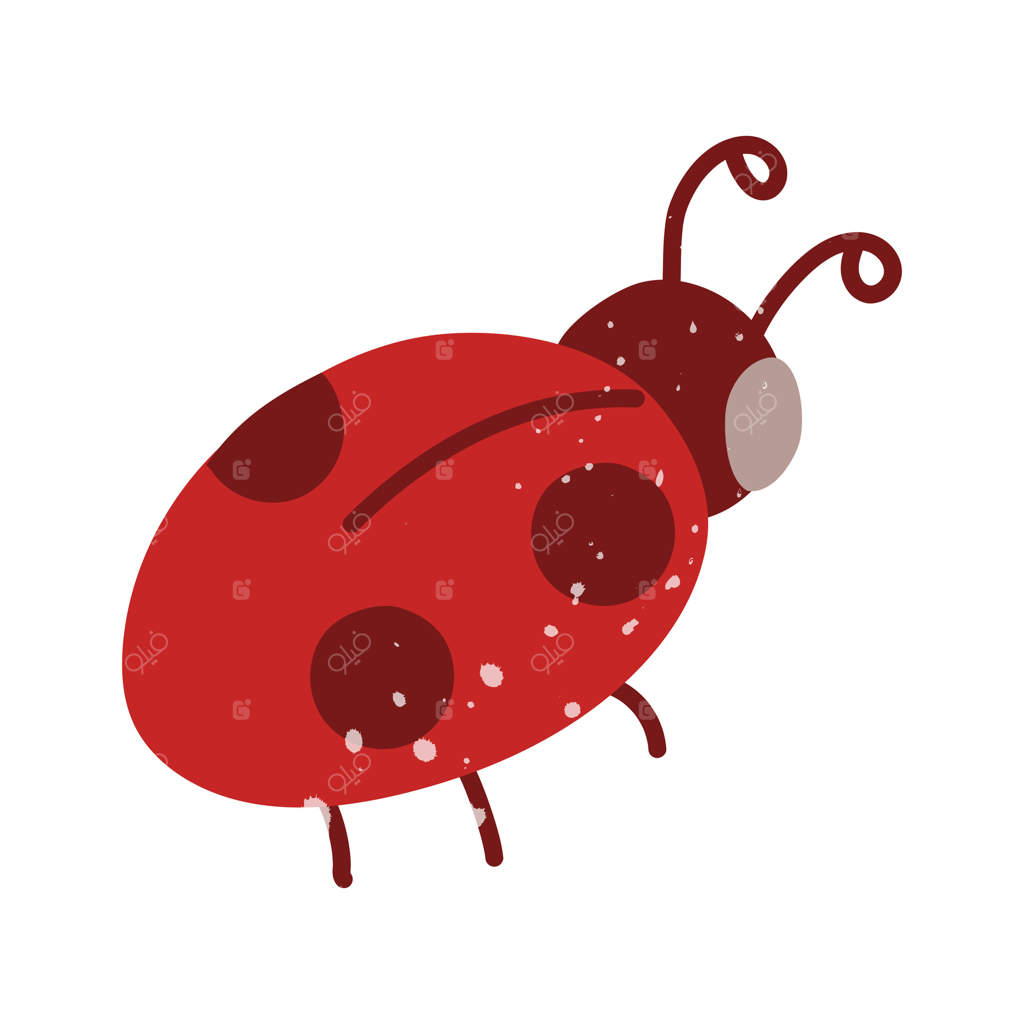 کفشدوزک بافت‌دار: قرمز با سبیل. طرح فلت و رنگارنگ. حشره‌ای در باغ. مناسب برای چاپ، بسته‌بندی، پوستر، وبلاگ و پروژه‌های کودکانه یا طبیعت‌دوستانه در سبک دلنشین.