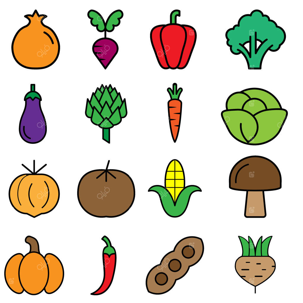 مجموعه آیکون‌های سبزیجات: نمادها و نشانه‌های باغ و مزرعه
