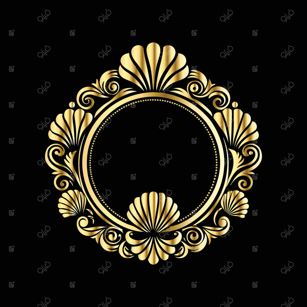 قاب طلایی با صدف‌ها بر روی زمینه سیاه.