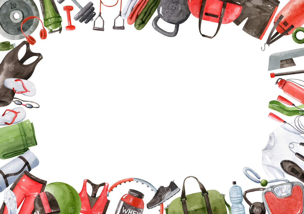 قاب مستطیلی آبرنگی با لوازم و تجهیزات ورزشی - تصویرسازی وکتور دستی