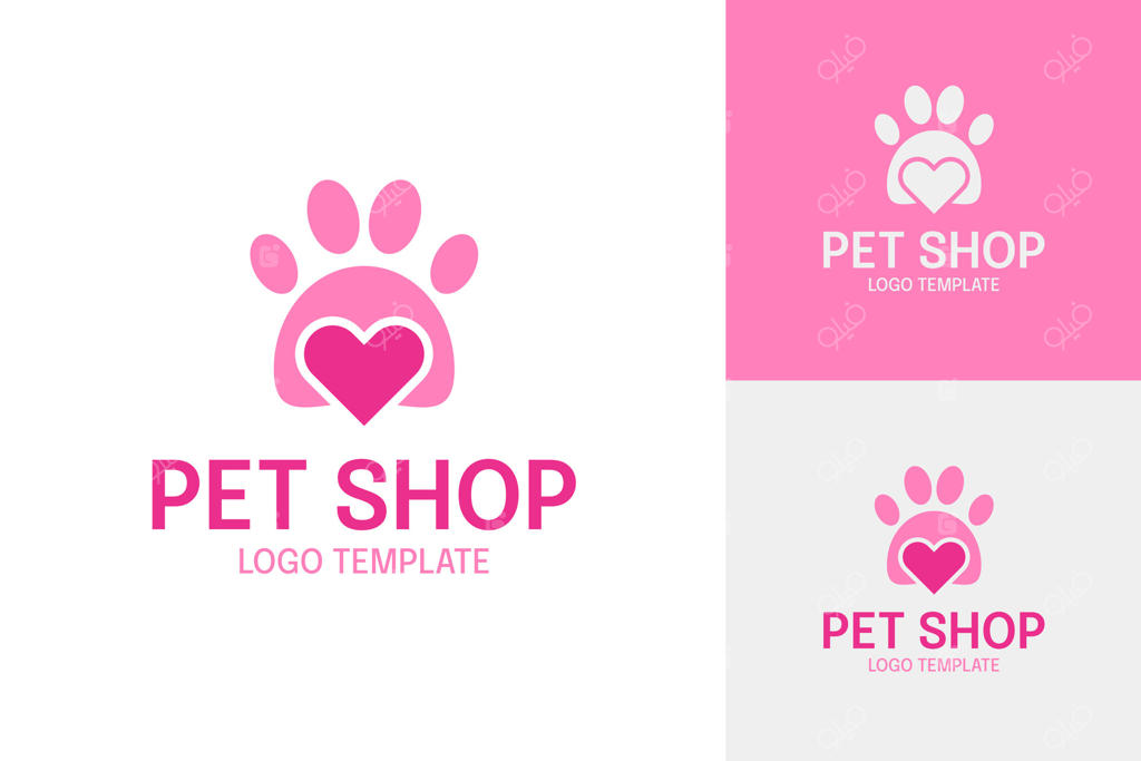 قالب لوگوی پت‌شاپ با تصویر قلب و ردپا