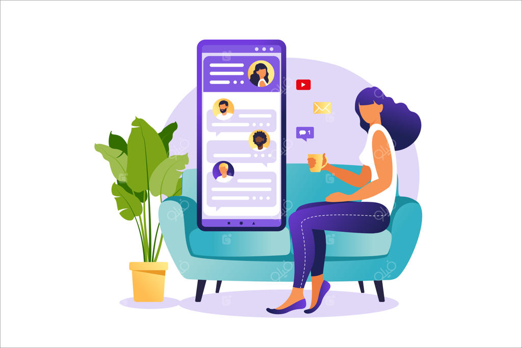 مردم در صفحه نمایش گوشی هوشمند، مفهومی از رابطه مجازی. اپلیکیشن دوست‌یابی یا چت.