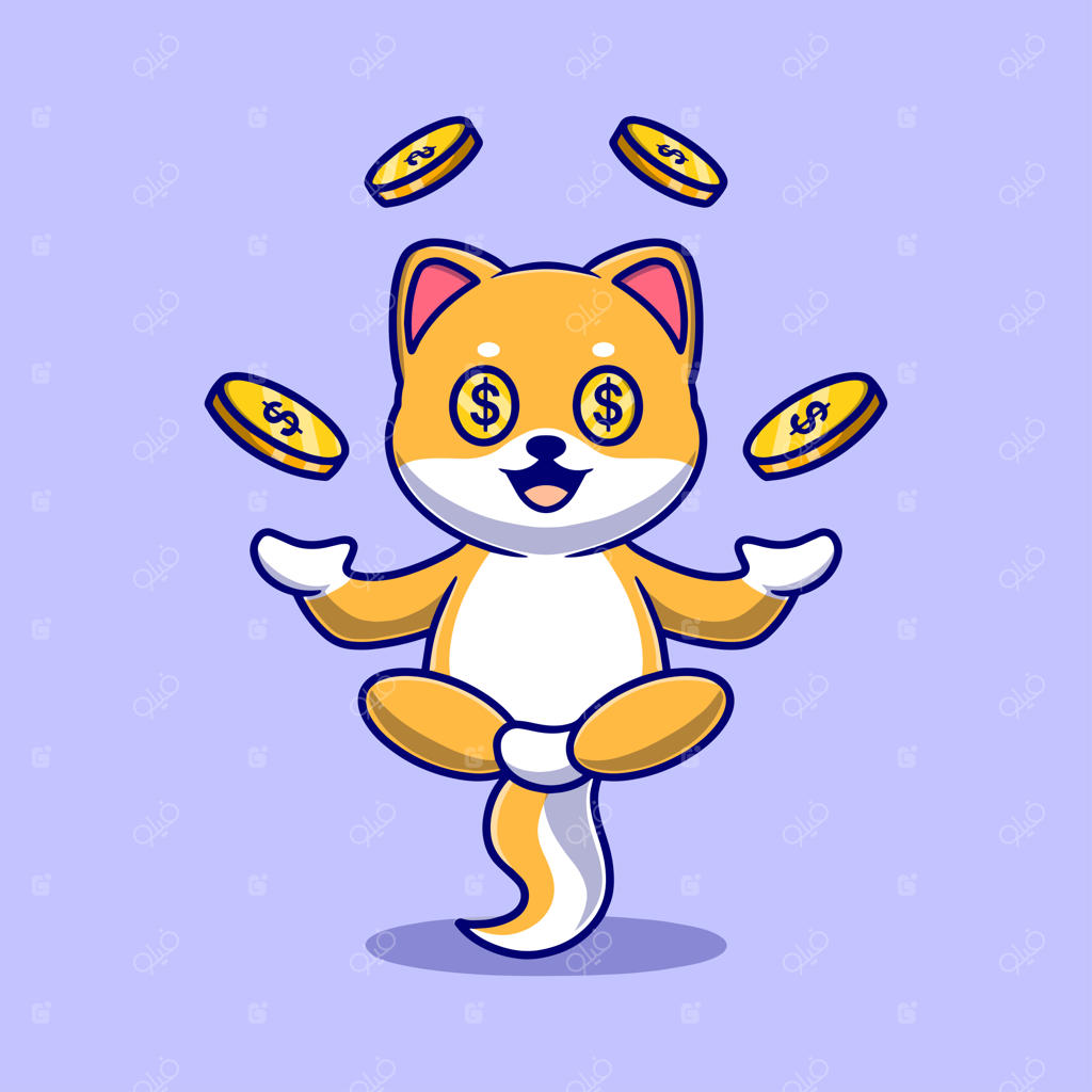 وکتور رایگان: آیکون کارتونی سگ بامزه با سکه - مفهوم آیکون حیوانات به صورت کارتونی و ایزوله‌شده
