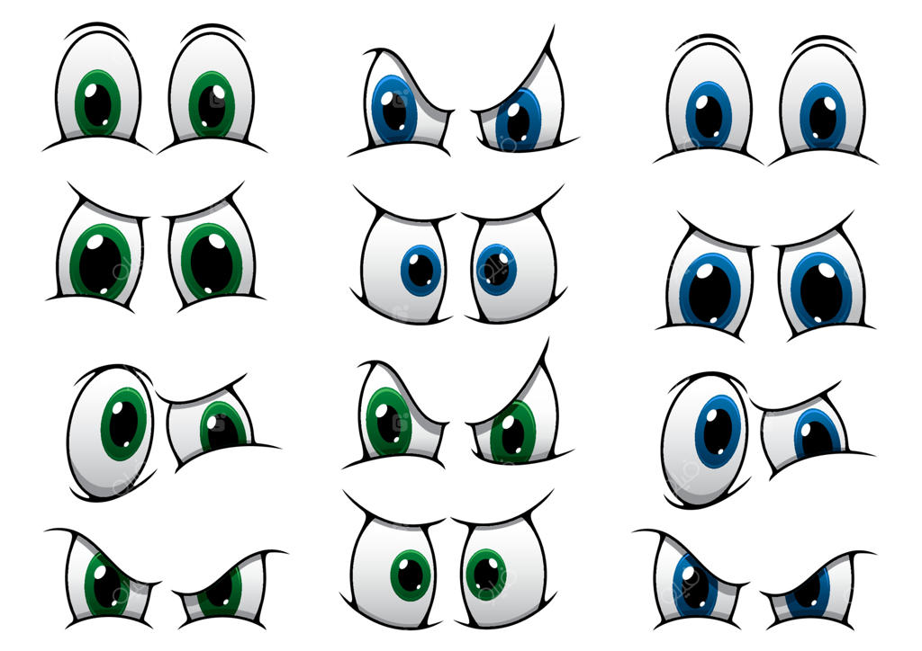 مجموعه‌ای از چشم‌های کارتونی با حالت‌های مختلف