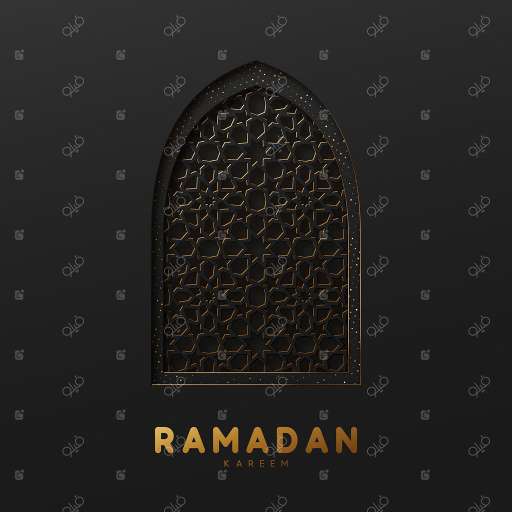 طراحی پنجره عربی: کارت تبریک رمضان کریم. تصویر برداری.