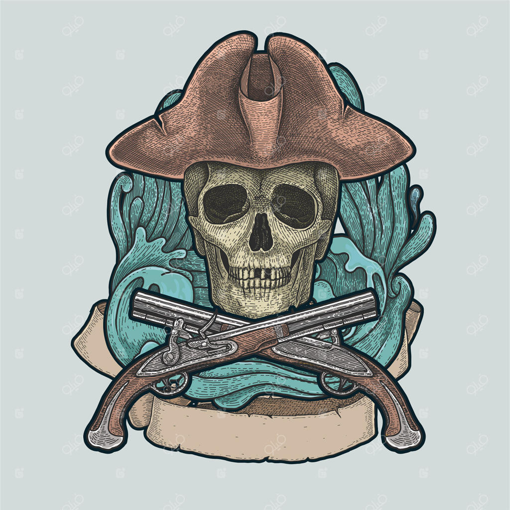 تصویر برداری وینتیج جمجمه دزد دریایی