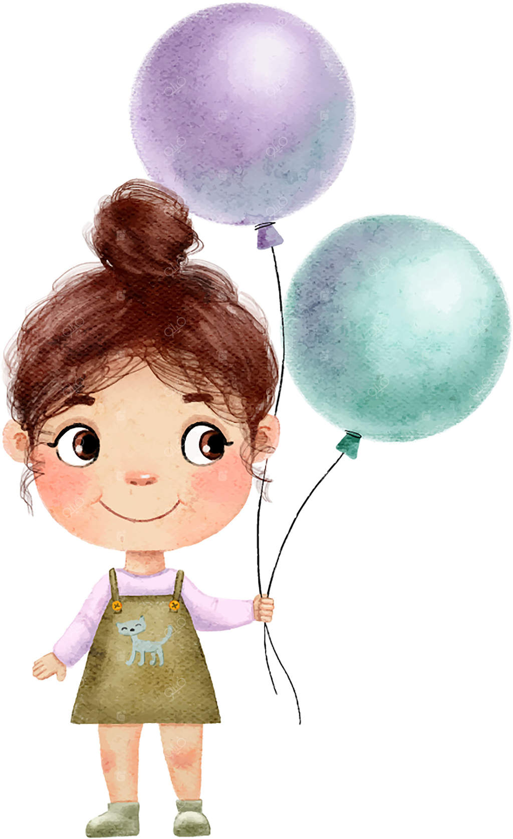 دختر بچه زیبا و دوست‌داشتنی با بادکنک‌ها روی زمینه سفید