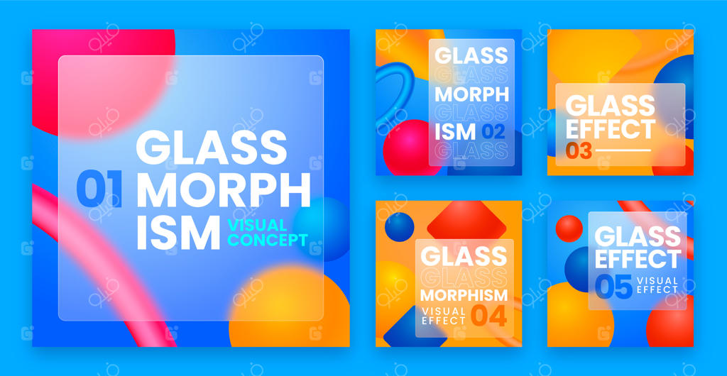 مجموعه پست های اینستاگرام با افکت شیشه‌ای گرادیان