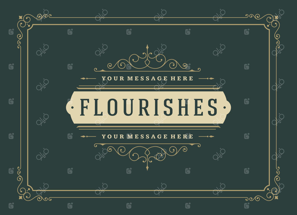 قالب کارت تبریک وینتیج با تزیینات خوشنویسی و نقش و نگارهای زینتی